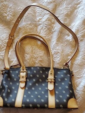 Dooney & Bourke Black and Cream Logo Satchel